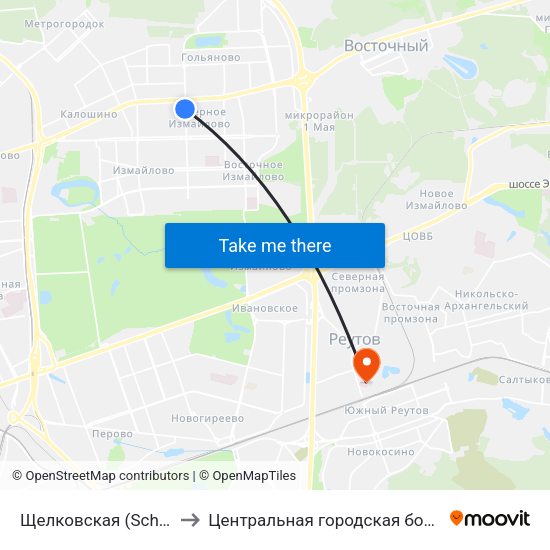 Щелковская (Schelkovskaya) to Центральная городская больница г. Реутов map