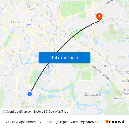 Кантемировская (Kantemirovskaya) to Центральная городская больница г. Реутов map