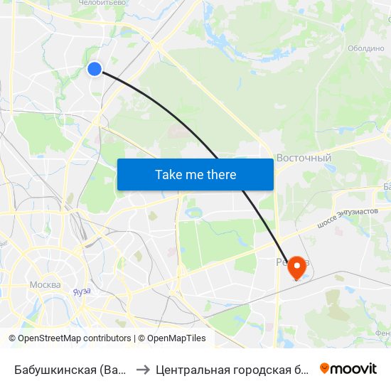 Бабушкинская (Babushkinskaya) to Центральная городская больница г. Реутов map
