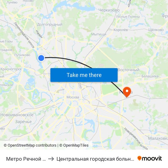 Метро Речной вокзал to Центральная городская больница г. Реутов map