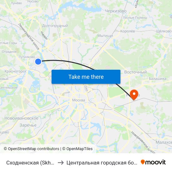 Сходненская (Skhodnenskaya) to Центральная городская больница г. Реутов map