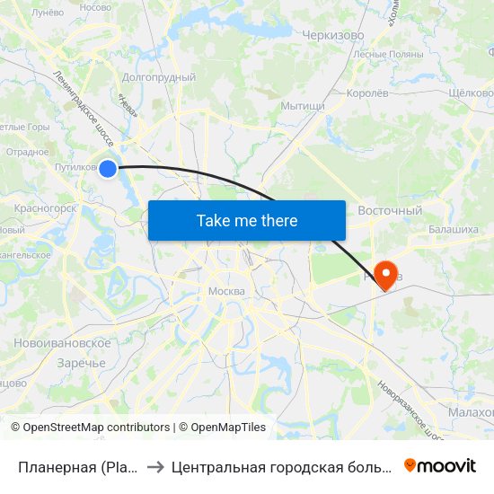 Планерная (Planernaya) to Центральная городская больница г. Реутов map
