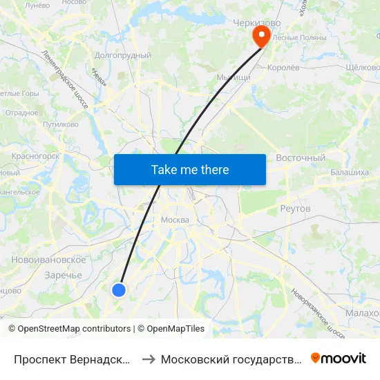 Проспект Вернадского (Prospekt Vernadskogo) to Московский государственный областной университет map