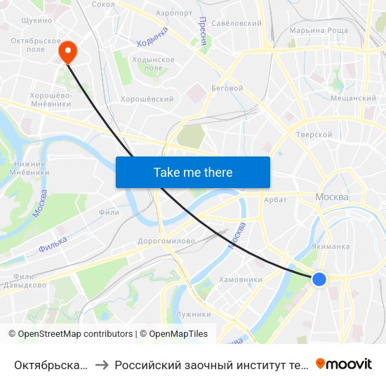 Октябрьская (Oktyabrskaya) to Российский заочный институт текстильной и лёгкой промышленности map