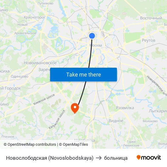 Новослободская (Novoslobodskaya) to больница map