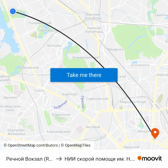 Речной Вокзал (Rechnoy Vokzal) to НИИ скорой помощи им. Н. В. Склифосовского map