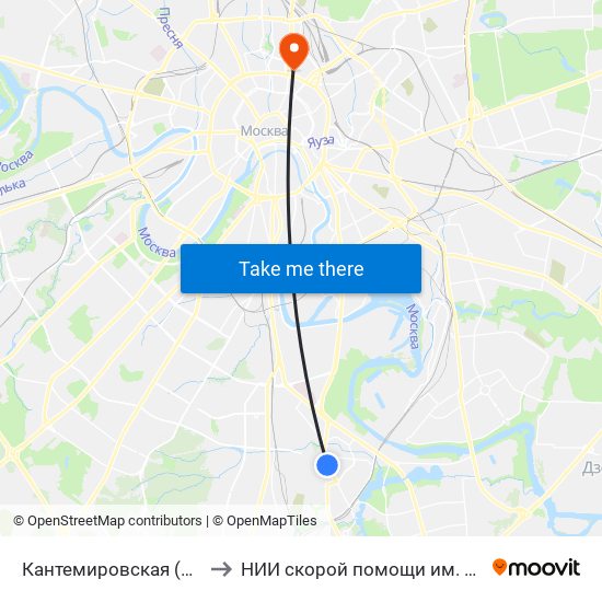 Кантемировская (Kantemirovskaya) to НИИ скорой помощи им. Н. В. Склифосовского map