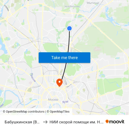 Бабушкинская (Babushkinskaya) to НИИ скорой помощи им. Н. В. Склифосовского map
