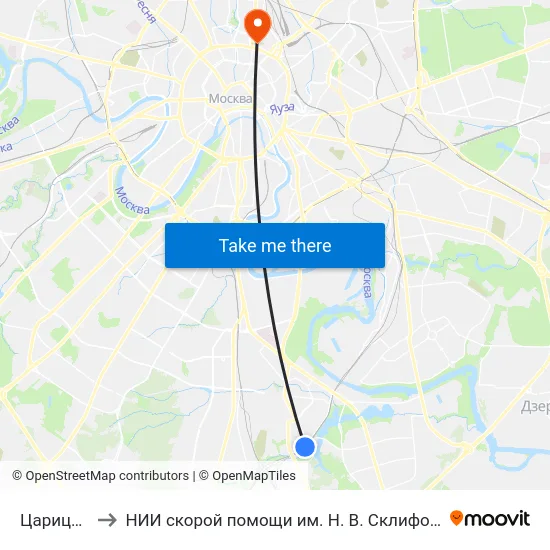 Царицыно to НИИ скорой помощи им. Н. В. Склифосовского map
