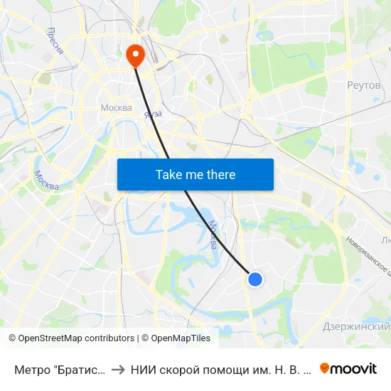 Метро "Братиславская" to НИИ скорой помощи им. Н. В. Склифосовского map