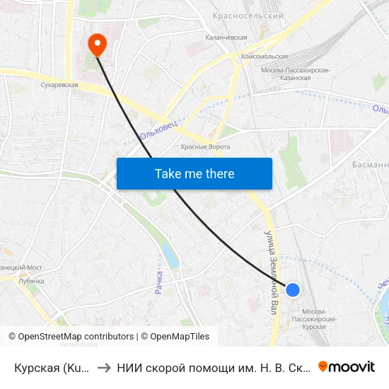 Курская (Kurskaya) to НИИ скорой помощи им. Н. В. Склифосовского map