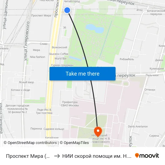 Проспект Мира (Prospekt Mira) to НИИ скорой помощи им. Н. В. Склифосовского map