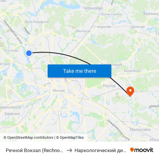 Речной Вокзал (Rechnoy Vokzal) to Наркологический диспансер map