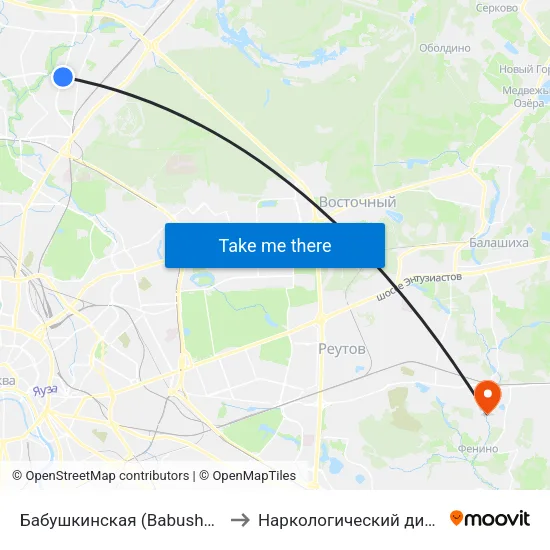 Бабушкинская (Babushkinskaya) to Наркологический диспансер map