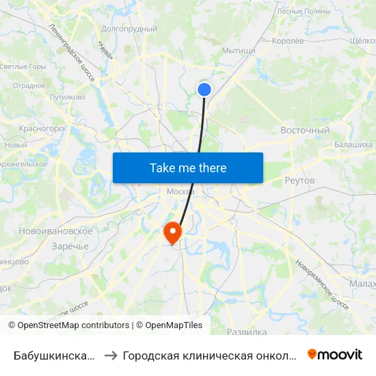 Бабушкинская (Babushkinskaya) to Городская клиническая онкологическая больница № 1 Филиал №1 map