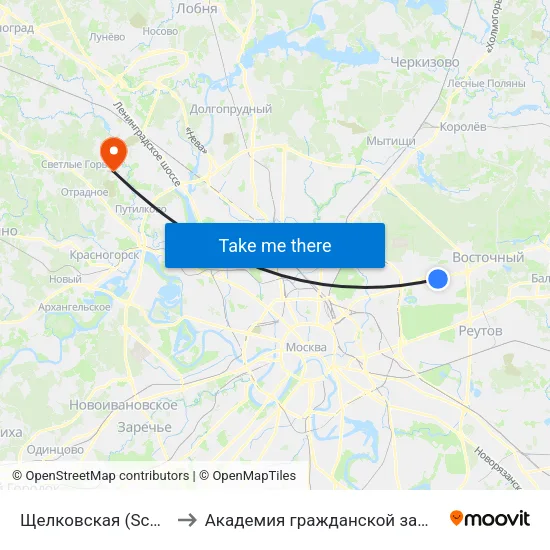 Щелковская (Schelkovskaya) to Академия гражданской защиты МЧС России map