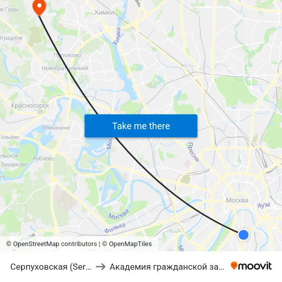 Серпуховская (Serpukhovskaya) to Академия гражданской защиты МЧС России map