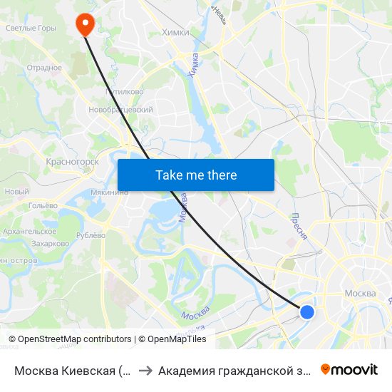 Москва Киевская (Kievsky Station) to Академия гражданской защиты МЧС России map