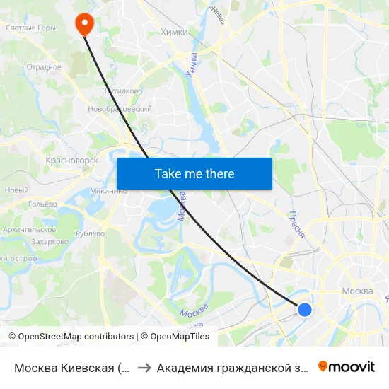 Москва Киевская (Kievsky Station) to Академия гражданской защиты МЧС России map
