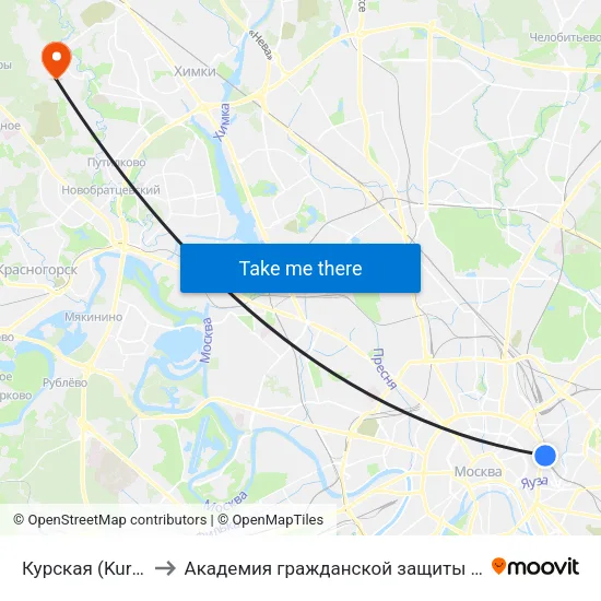 Курская (Kurskaya) to Академия гражданской защиты МЧС России map