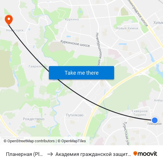 Планерная (Planernaya) to Академия гражданской защиты МЧС России map