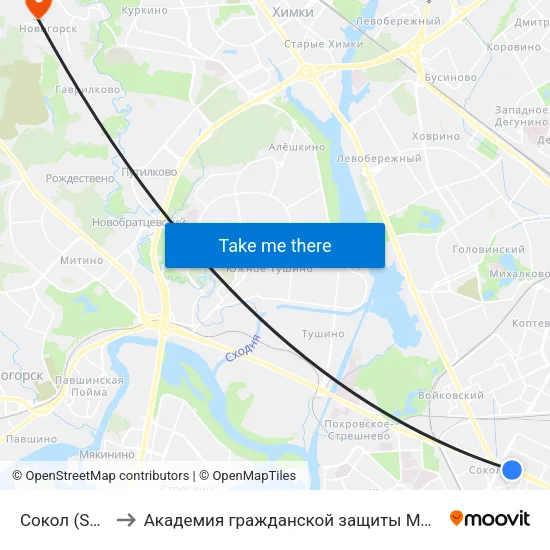 Сокол (Sokol) to Академия гражданской защиты МЧС России map