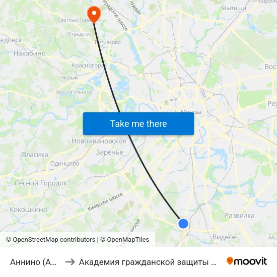 Аннино (Annino) to Академия гражданской защиты МЧС России map