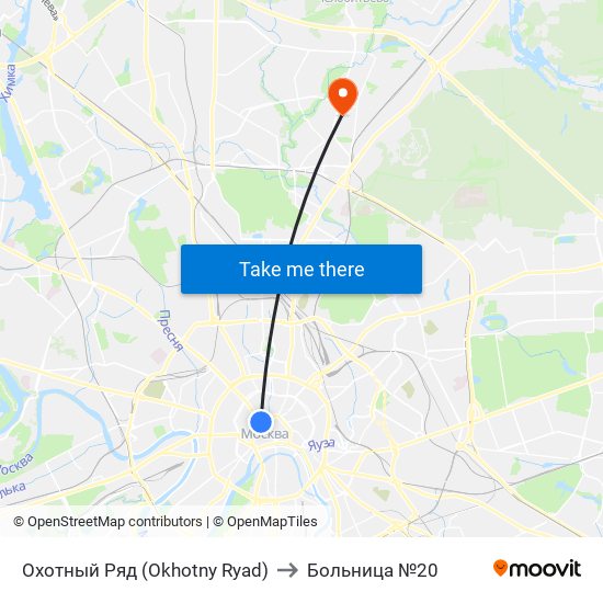 Охотный Ряд (Okhotny Ryad) to Больница №20 map