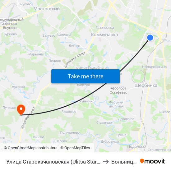 Улица Старокачаловская (Ulitsa Starokachalovskaya) to Больница РАН map