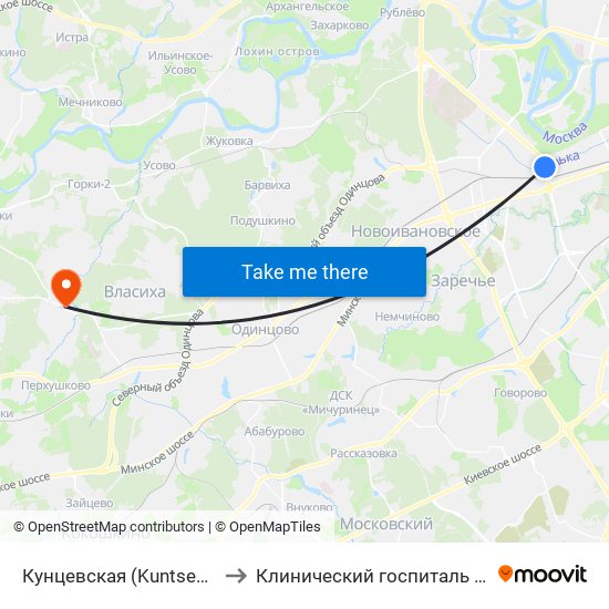 Кунцевская (Kuntsevskaya) to Клинический госпиталь Лапино map