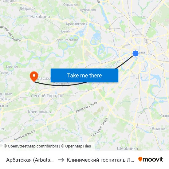 Арбатская (Arbatskaya) to Клинический госпиталь Лапино map
