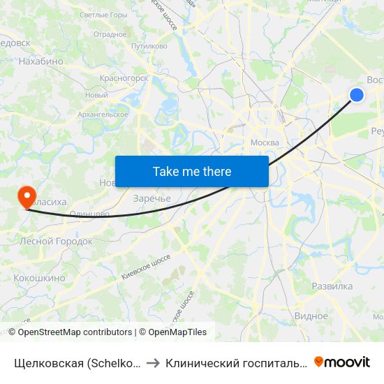 Щелковская (Schelkovskaya) to Клинический госпиталь Лапино map
