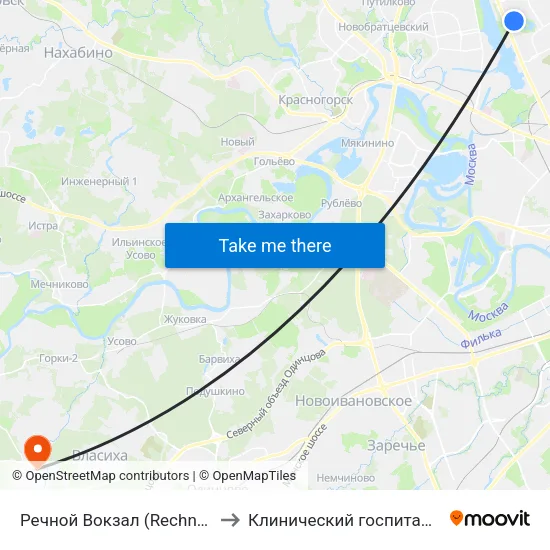 Речной Вокзал (Rechnoy Vokzal) to Клинический госпиталь Лапино map