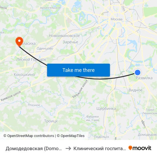 Домодедовская (Domodedovskaya) to Клинический госпиталь Лапино map