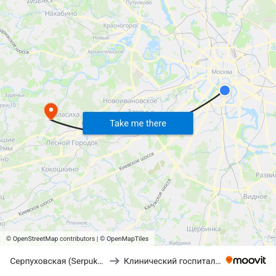 Серпуховская (Serpukhovskaya) to Клинический госпиталь Лапино map