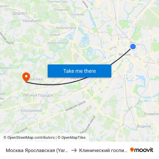Москва Ярославская (Yaroslavsky Station) to Клинический госпиталь Лапино map