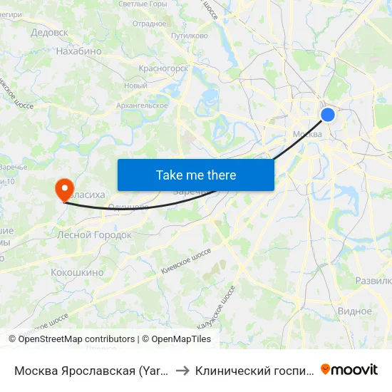 Москва Ярославская (Yaroslavsky Station) to Клинический госпиталь Лапино map