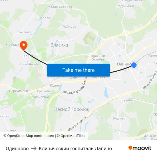 Одинцово to Клинический госпиталь Лапино map
