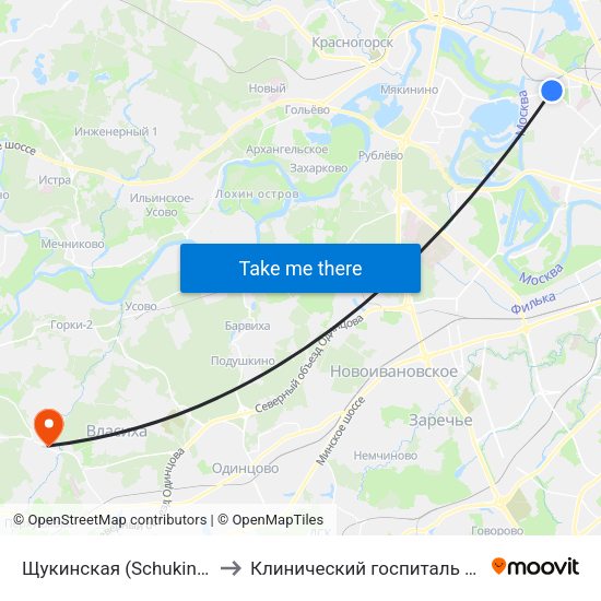 Щукинская (Schukinskaya) to Клинический госпиталь Лапино map