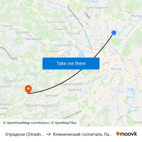 Отрадное (Otradnoe) to Клинический госпиталь Лапино map
