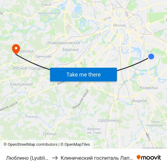 Люблино (Lyublino) to Клинический госпиталь Лапино map