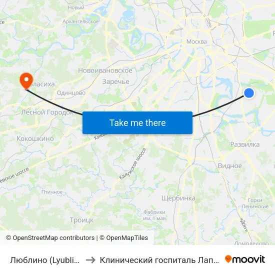 Люблино (Lyublino) to Клинический госпиталь Лапино map