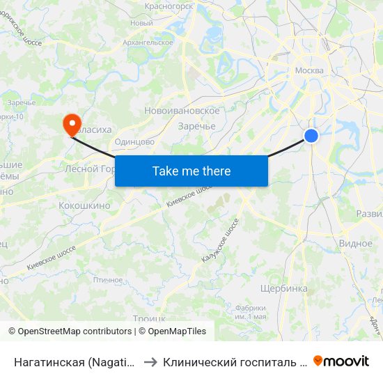 Нагатинская (Nagatinskaya) to Клинический госпиталь Лапино map