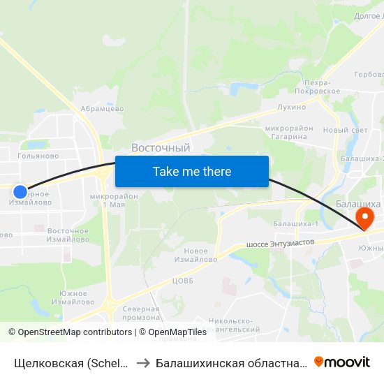 Щелковская (Schelkovskaya) to Балашихинская областная больница map