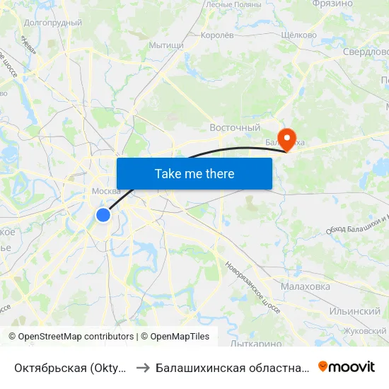 Октябрьская (Oktyabrskaya) to Балашихинская областная больница map
