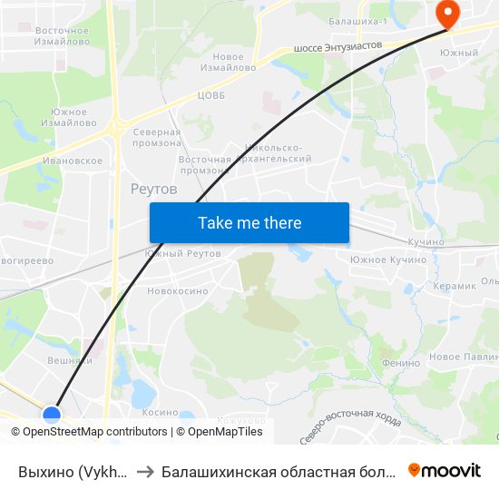 Выхино (Vykhino) to Балашихинская областная больница map