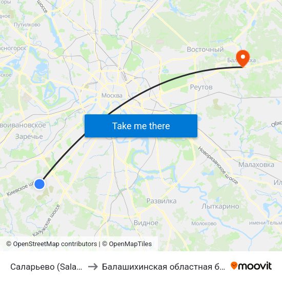 Саларьево (Salaryevo) to Балашихинская областная больница map