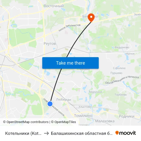 Котельники (Kotelniki) to Балашихинская областная больница map