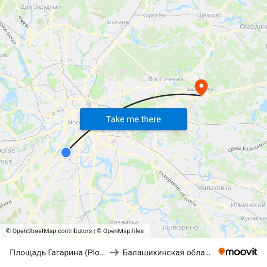 Площадь Гагарина (Ploschad Gagarina) to Балашихинская областная больница map