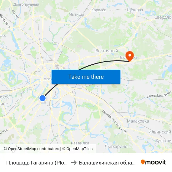 Площадь Гагарина (Ploschad Gagarina) to Балашихинская областная больница map